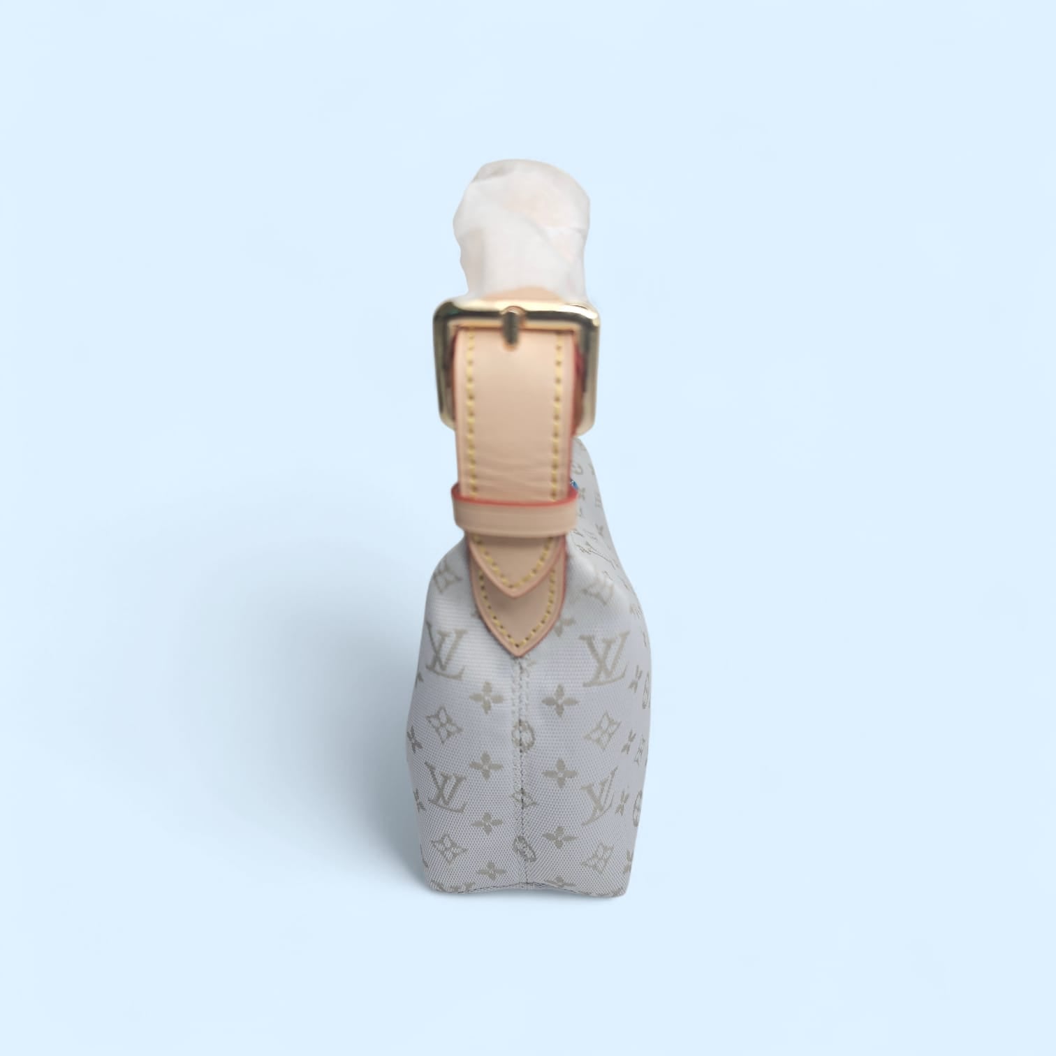 Beige Monogram Shoulder Bag for Women – Designer Inspired Handbag with Fixed Strap & Gold Zipper.