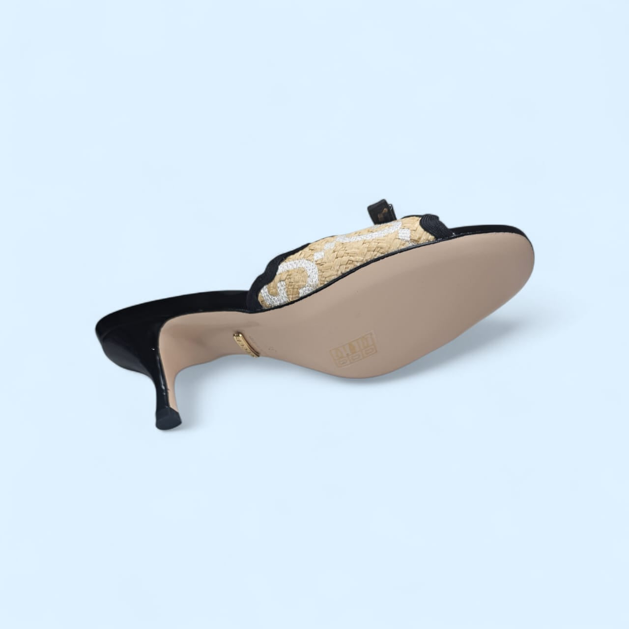 Luxury Woven Raffia Buckle Heel Mule – Black (Size 37)