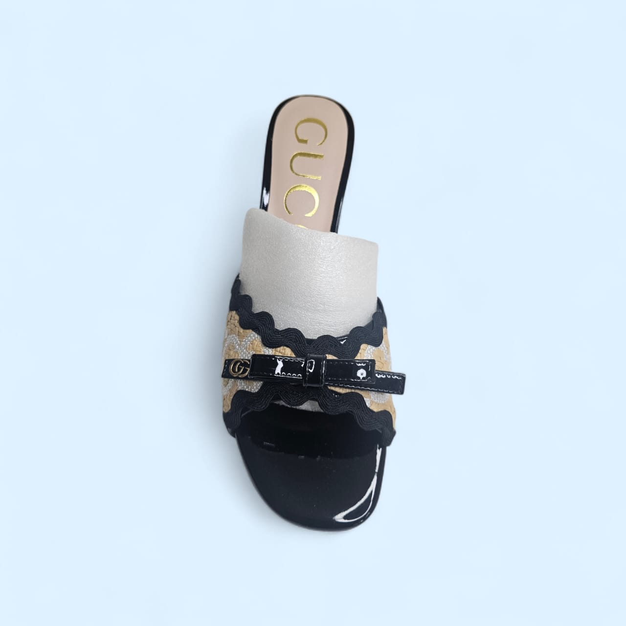 Luxury Woven Raffia Buckle Heel Mule – Black (Size 37)