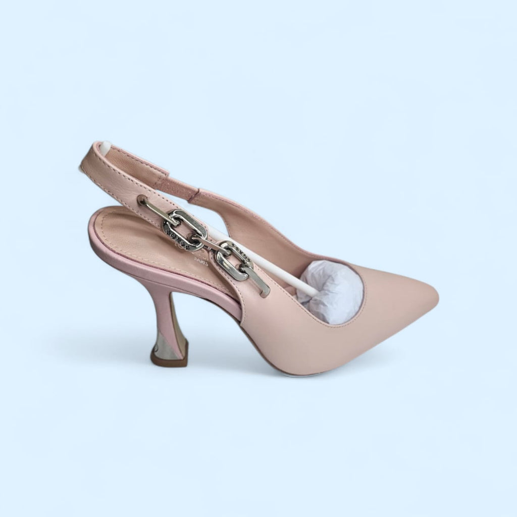 Blush Pink Chain-Detail Slingback Heels – Size 37