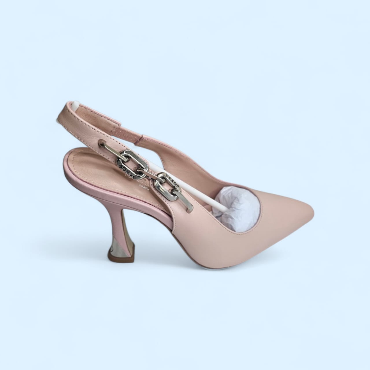 Blush Pink Chain-Detail Slingback Heels – Size 37