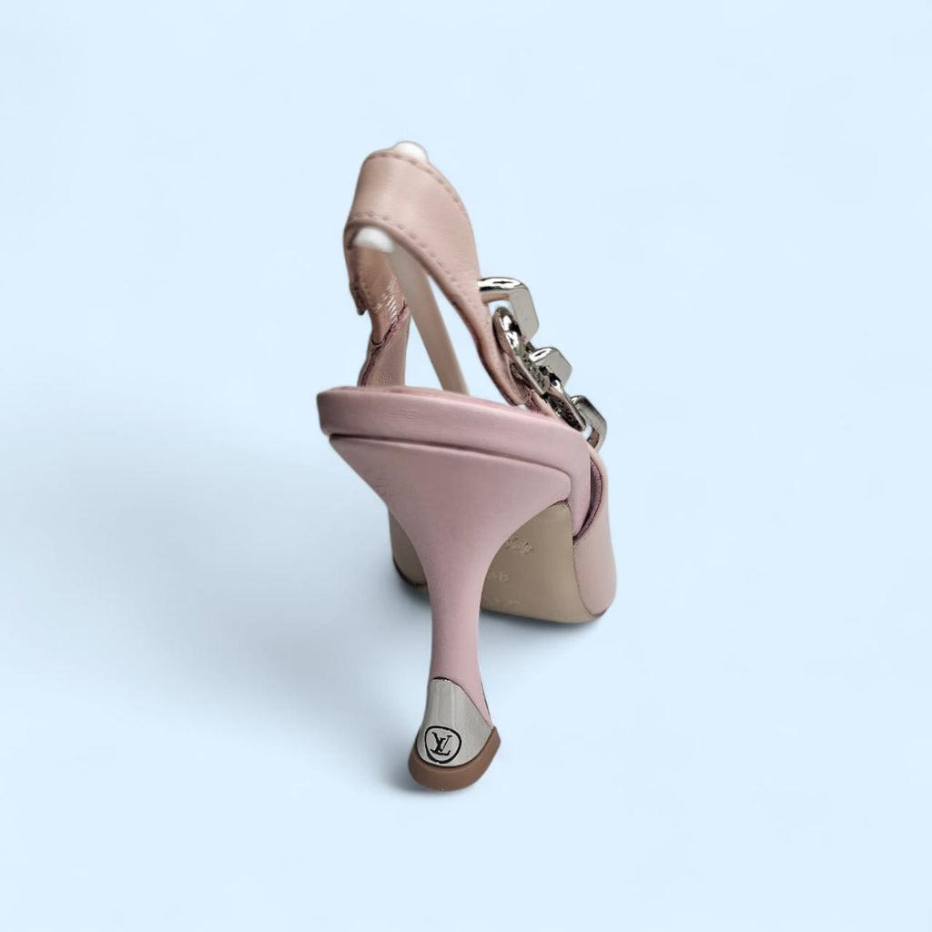 Blush Pink Chain-Detail Slingback Heels – Size 37